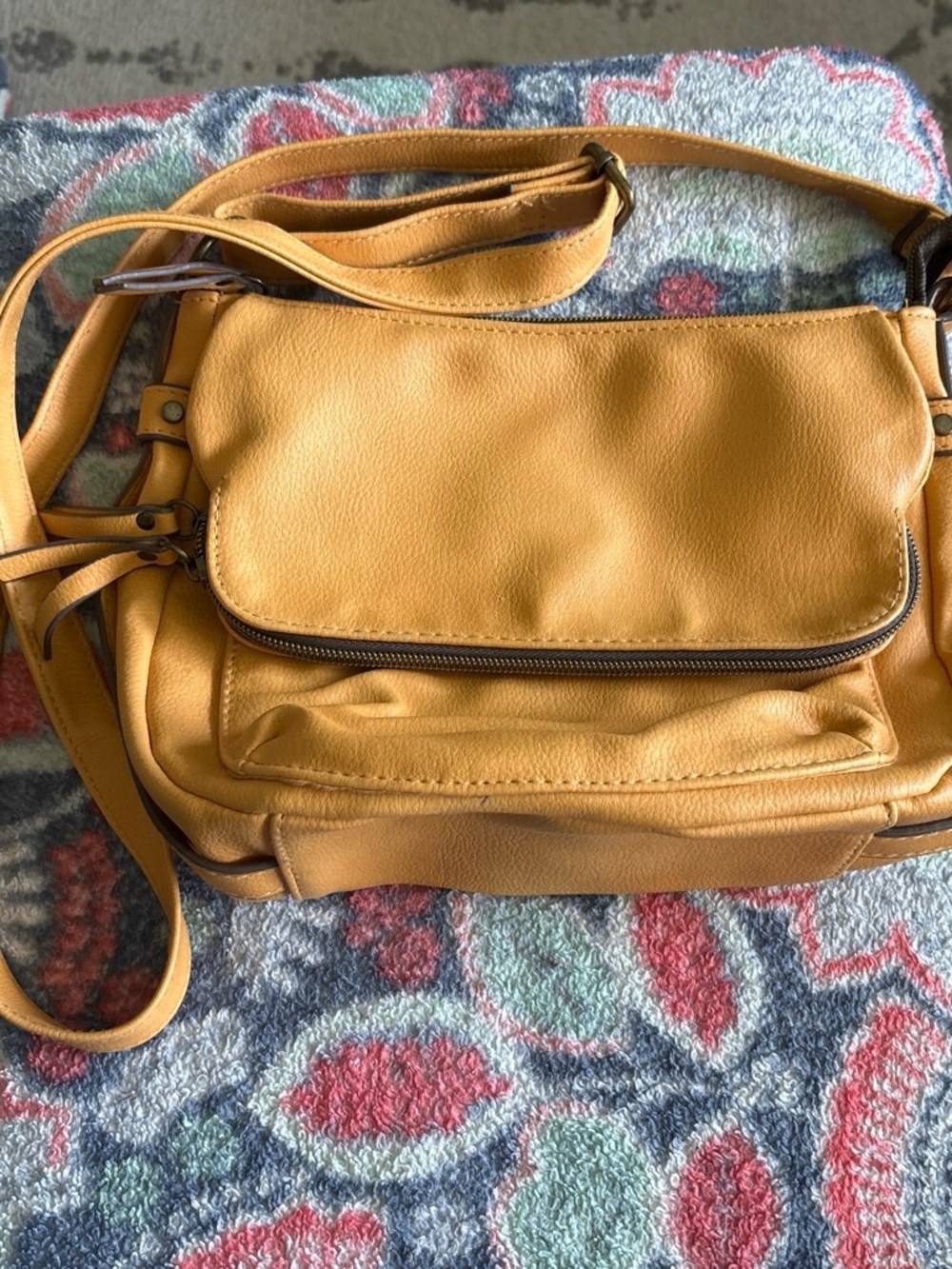 Compact Mustard Crossbody Bag with Front Flap